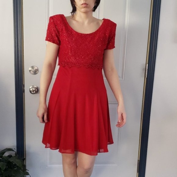 90s Red Party‎ Dress - Picture 1 of 4